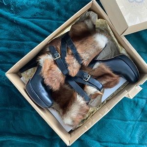 UGG Leather and Fur Heeled Winter Boots